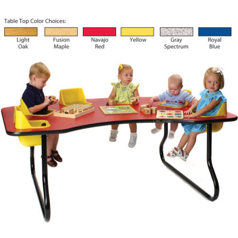 6-Seat Toddler Table, Light Oak Table Top with Blue Seats