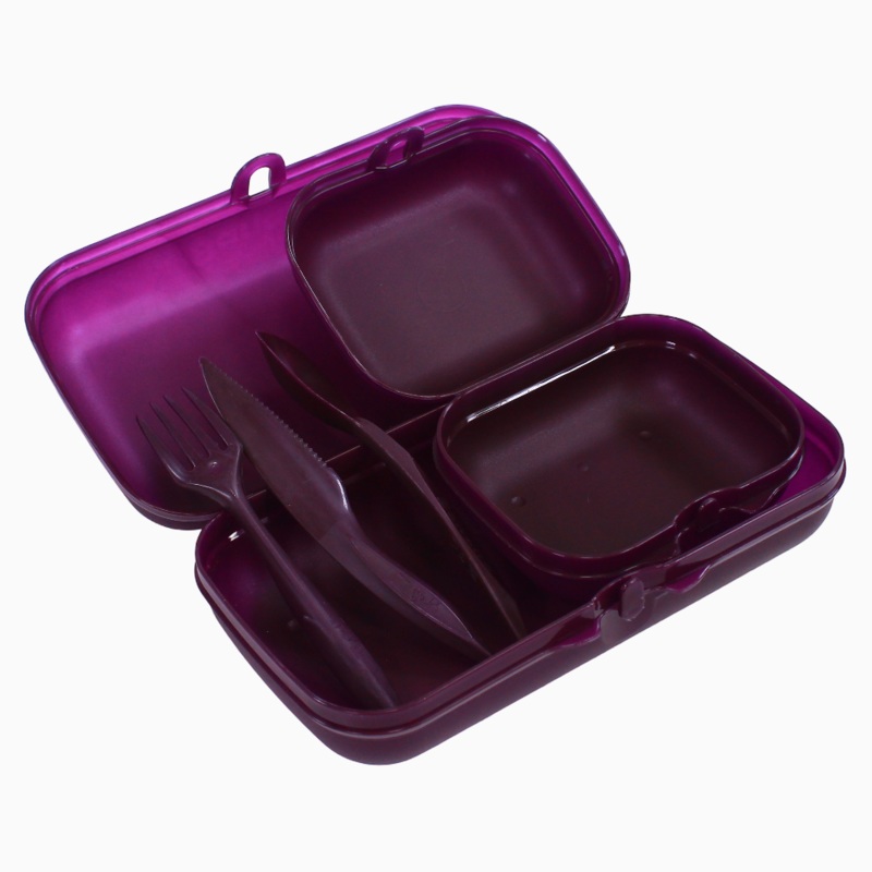 Purple Plastic Lunch Box Set  (3-in-1 Easy Lock)