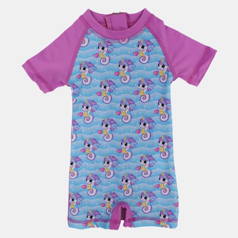 Baby Girls Swimsuit Overall  Dusty Pink Unicorn Print