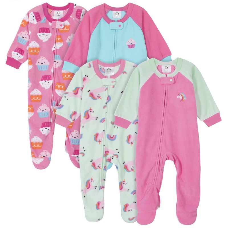 Gerber 4-Pack Baby Girls Cupcakes & Unicorns Fleece Pajamas
