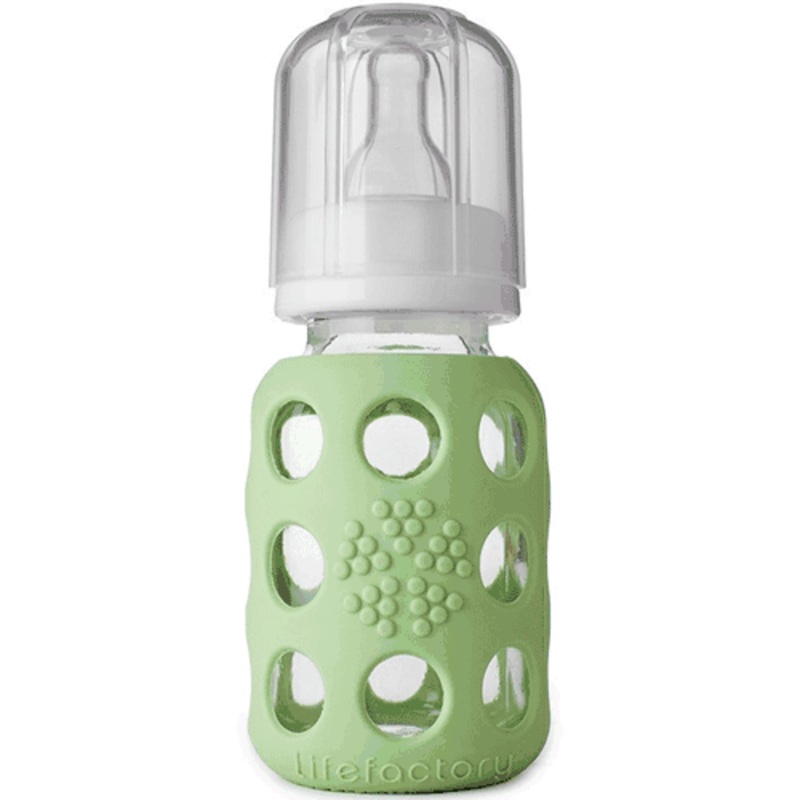 Lifefactory Glass Baby Bottle with Silicone Sleeve 4 oz in Spring Green