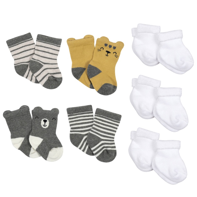 10-Pack Baby Boys Lion & White Wiggle Proof Socks