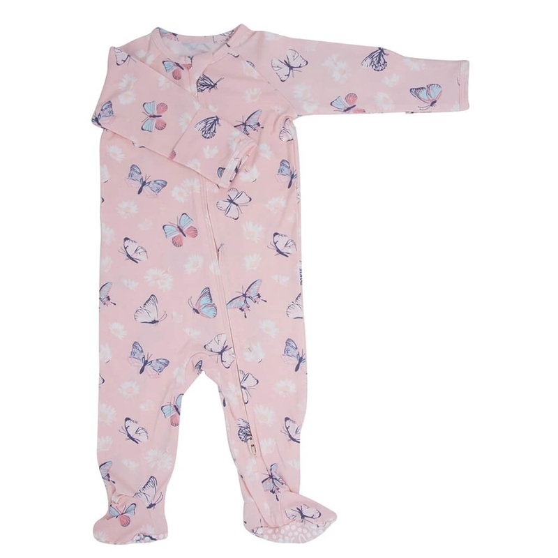 Zipper Footie – Butterfly Daisy Pink