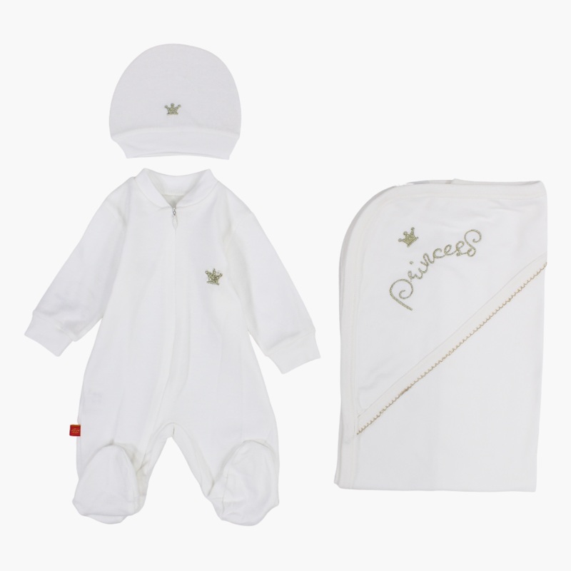 Baby Girls Cotton Baby Footie with Matching Blanket & Beanie  Princess Theme
