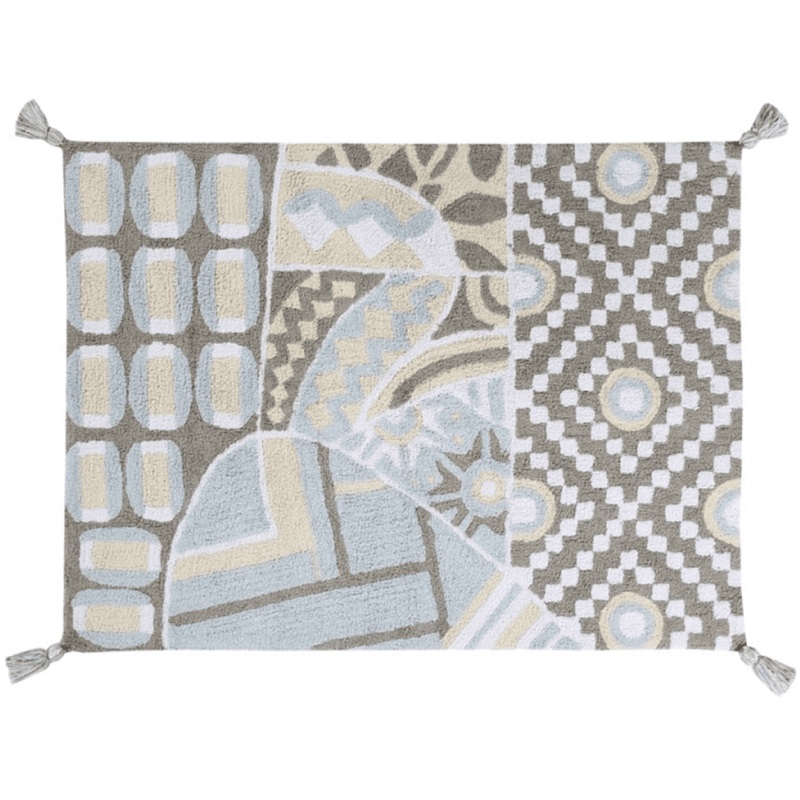 Lorena Canals Indian Bag – Grey/Blue (4′ x 5′ 3″)