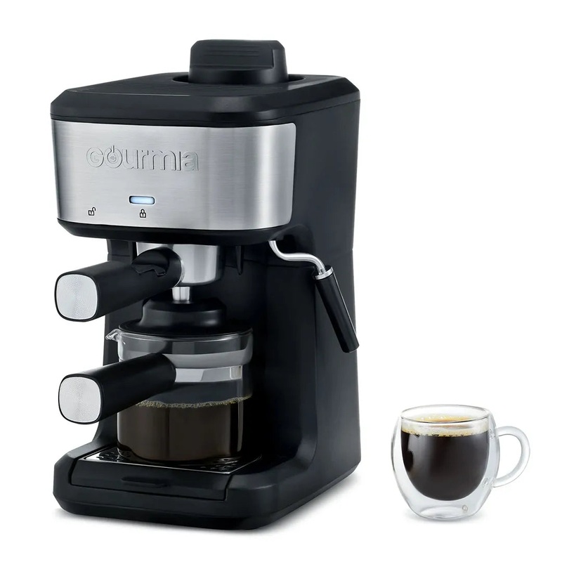 4 Shot Steam Espresso Maker with Frothing Wand Black/Stainless Steel Finish