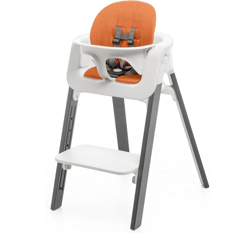 Stokke Steps Chair + Cushion (No Tray) – White/Storm Grey/Orange