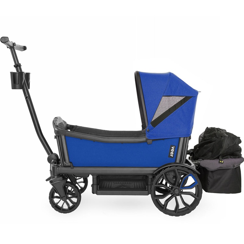 Veer Cruiser (2 Seater) Stroller Wagon with Retractable Canopy + Basket Bundle – Kai Blue