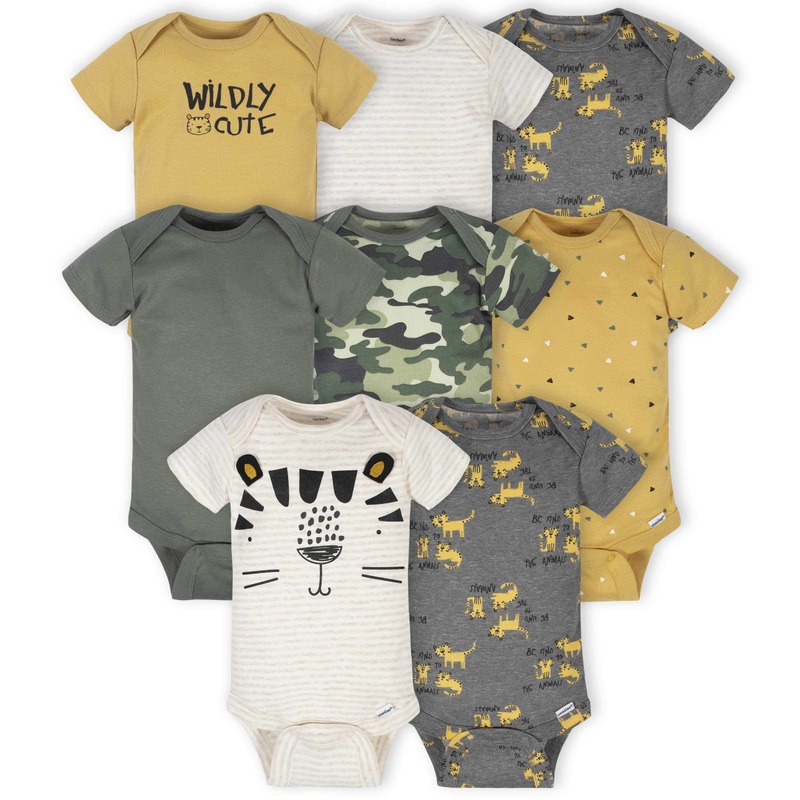 8-Pack Baby Boys Tiger Short Sleeve Onesies Bodysuits