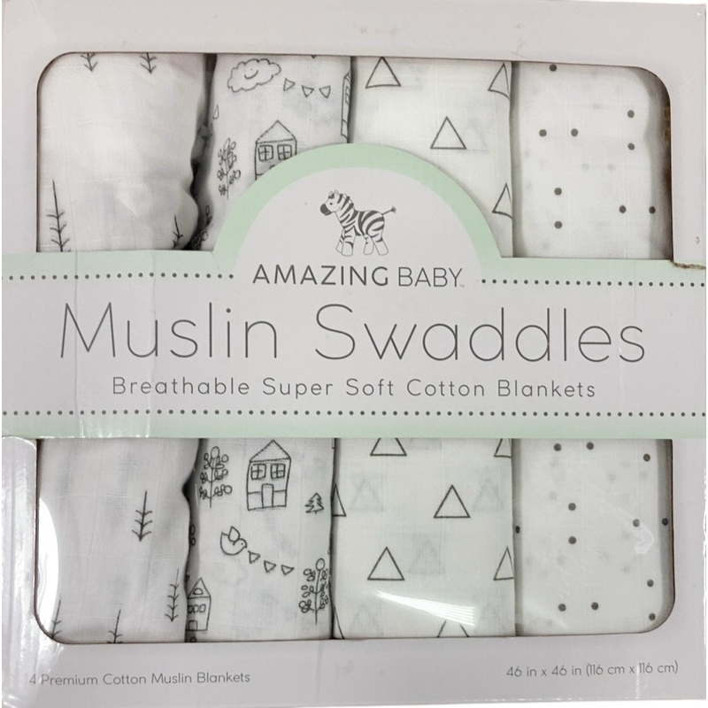 Amazing Baby Muslin Swaddle Blankets, Set of 4, Little Village & Trees