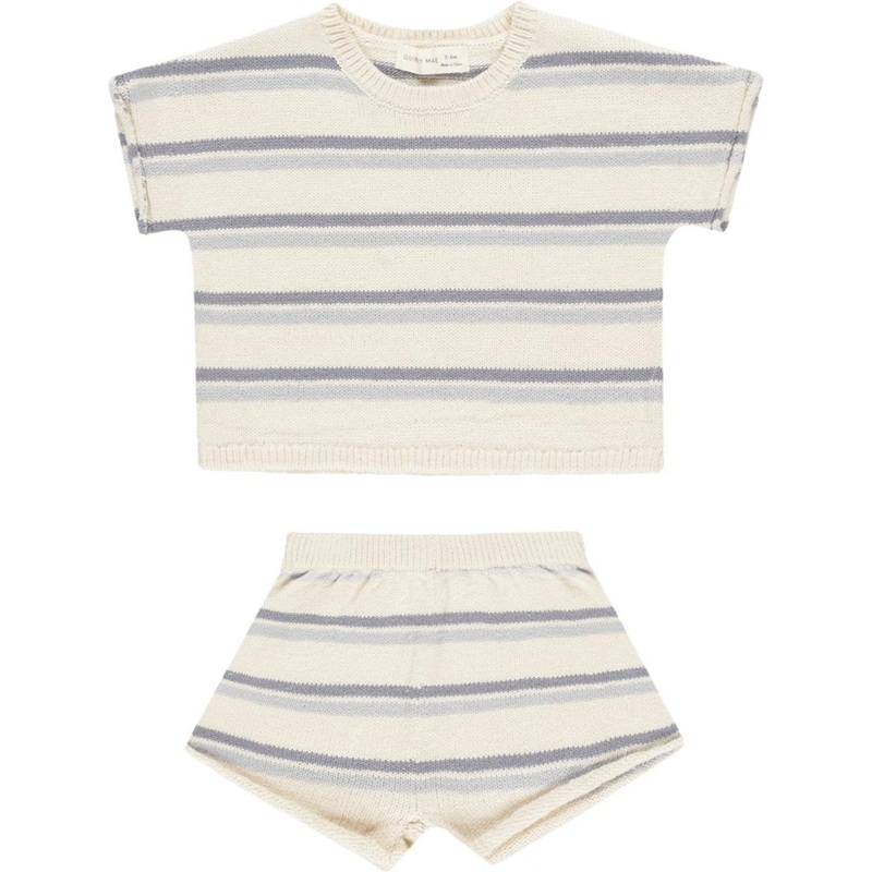 Quincy Mae Relaxed Summer Knit Set || Blue Stripe
