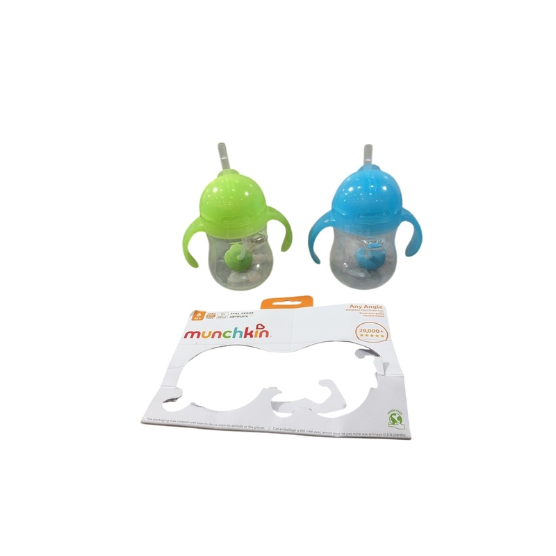 Munchkin Any Angle Click Lock Weighted Straw Trainer Cup, 2 Pack, 7oz, Blue/Green