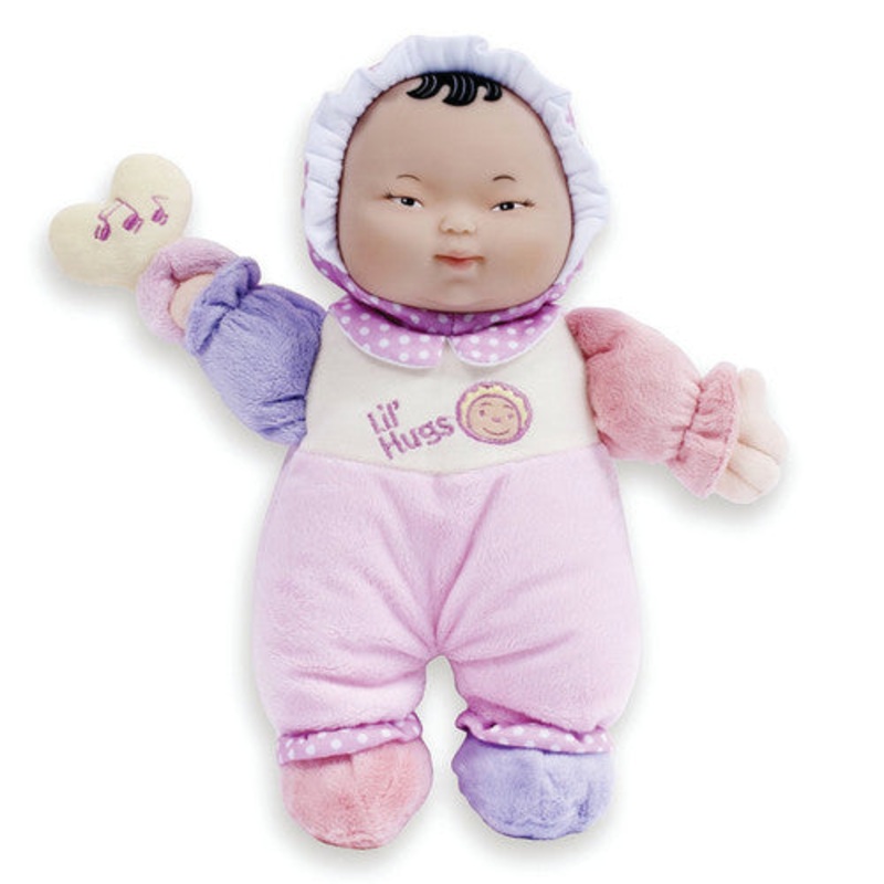 12″ Lil Hugs, Baby’s First Soft Doll (Vinyl Face) in Pastel Outfits w/Rattle, Asian
