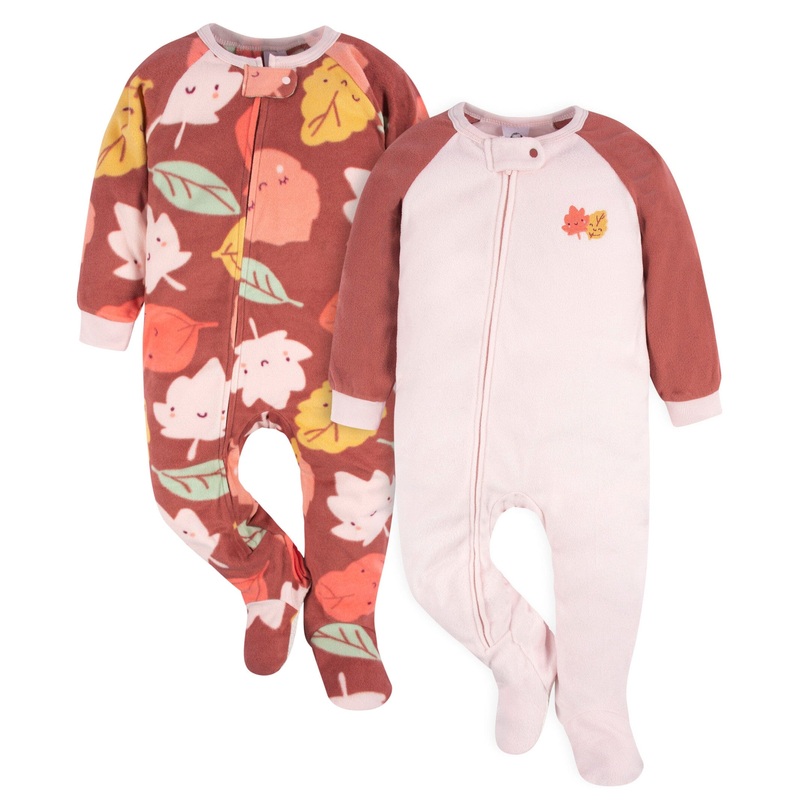 2-Pack Toddler Girls Leaves Fleece Pajamas