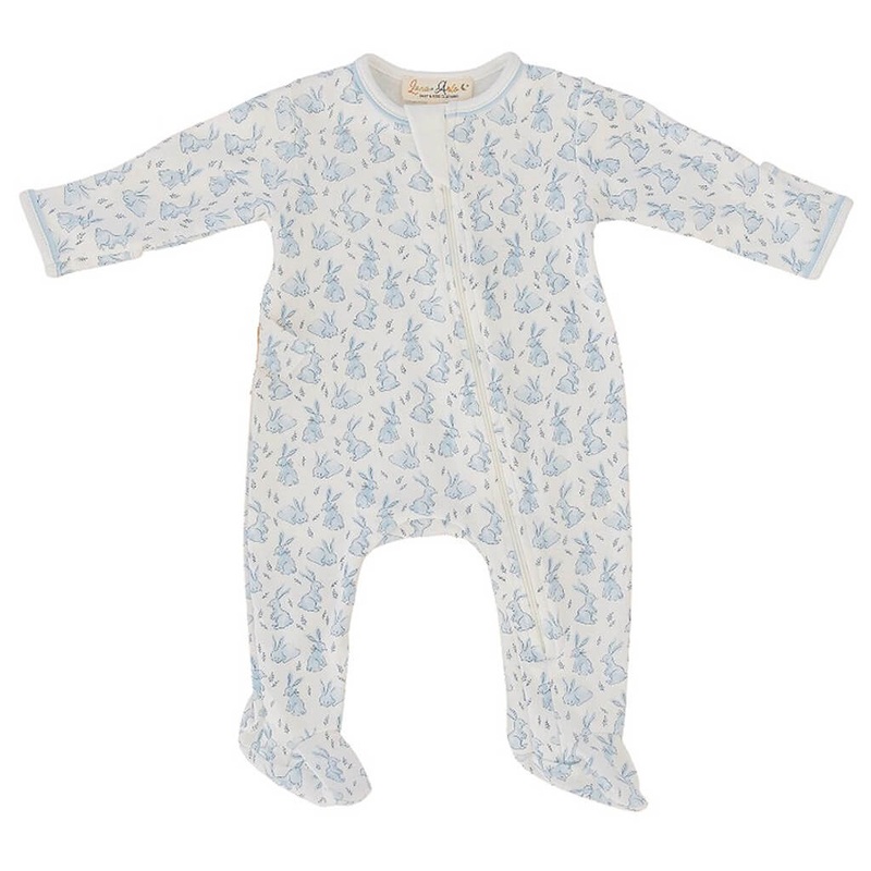 Zip Footie Bunny Patch Light Blue