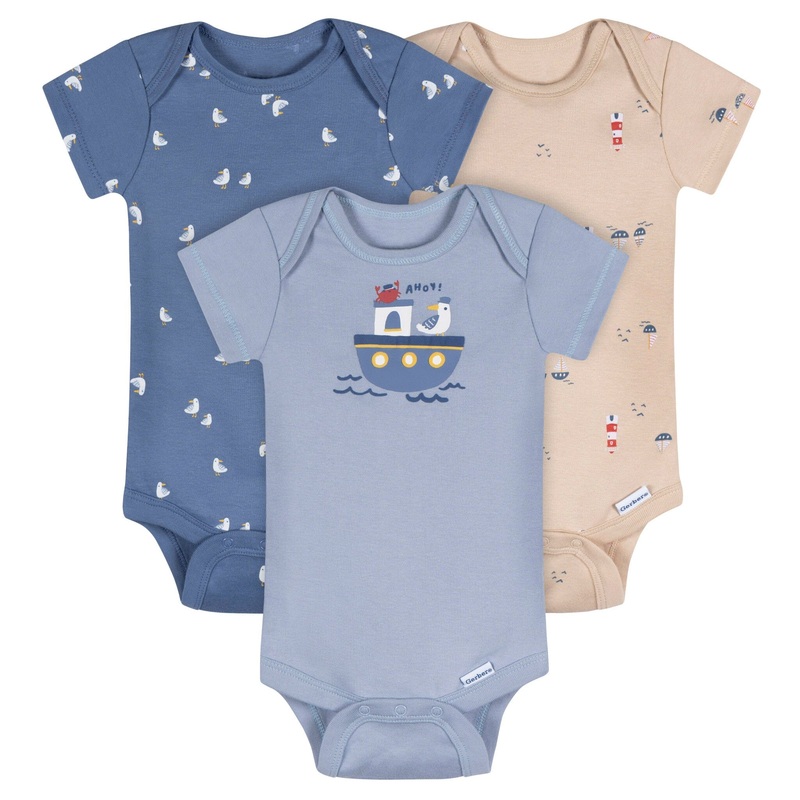 3-Pack Baby Boys Little Lighthouse Short Sleeve Onesies Bodysuits