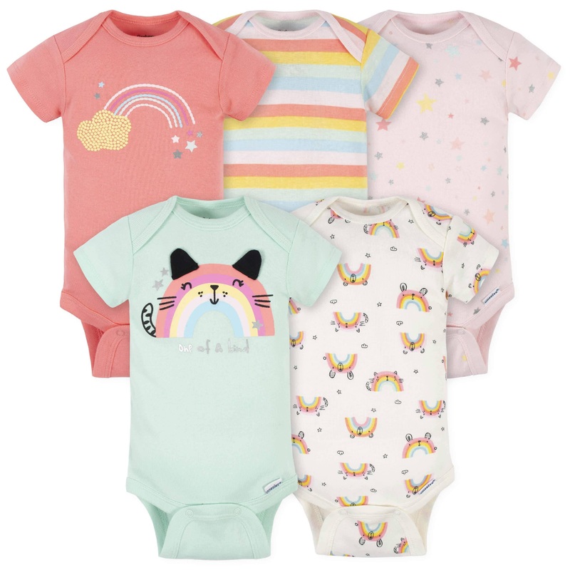 5-Pack Baby Girls Rainbow Short Sleeve Onesies Bodysuits