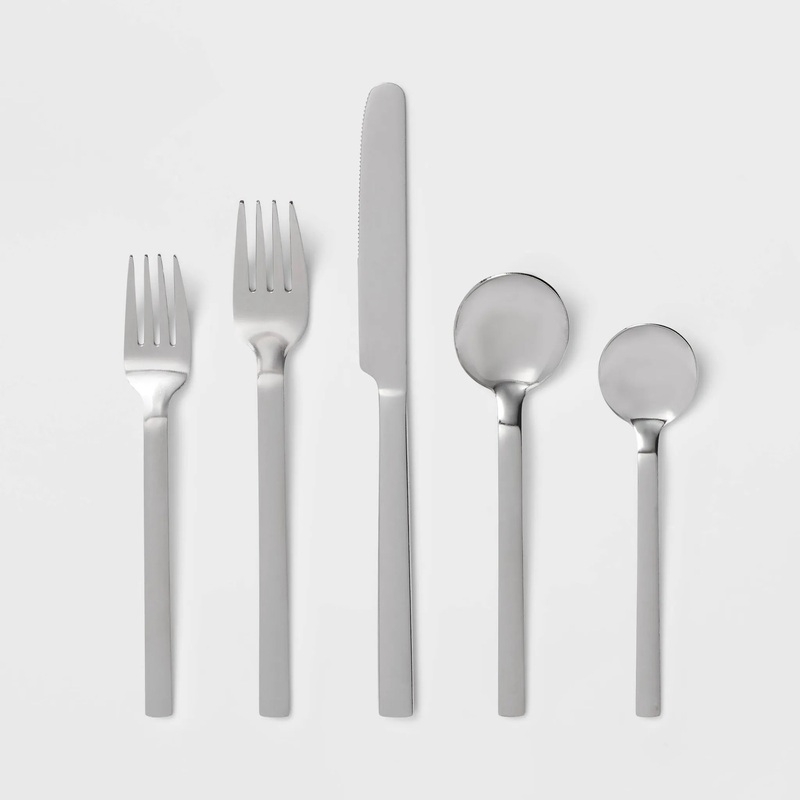 30pc Squared Straight Flatware Set with Caddy, Service for 6 (See Description)