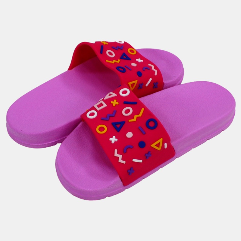 Girls’ Rubber Slippers  Pink Geometric Design