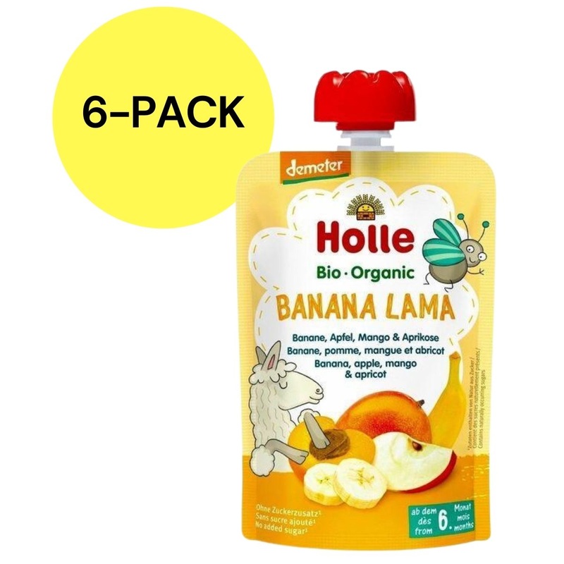 Holle Organic Pouches 6+ – Banana Llama Fruit Puree (6 Pack)