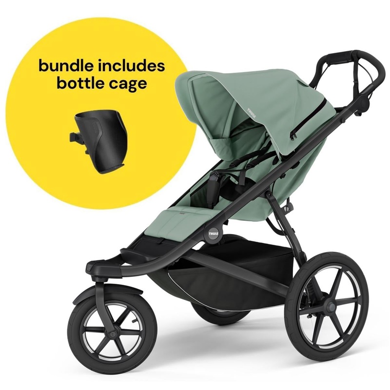 Thule Urban Glide 3 Single Jogging Stroller + Bottle Cage Bundle – Mist Green