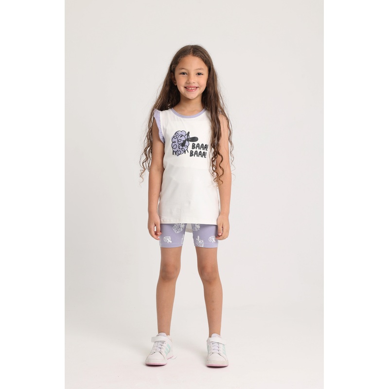Girls Cotton Pajama Set  Off-White with “BAAA! BAAA!” Print