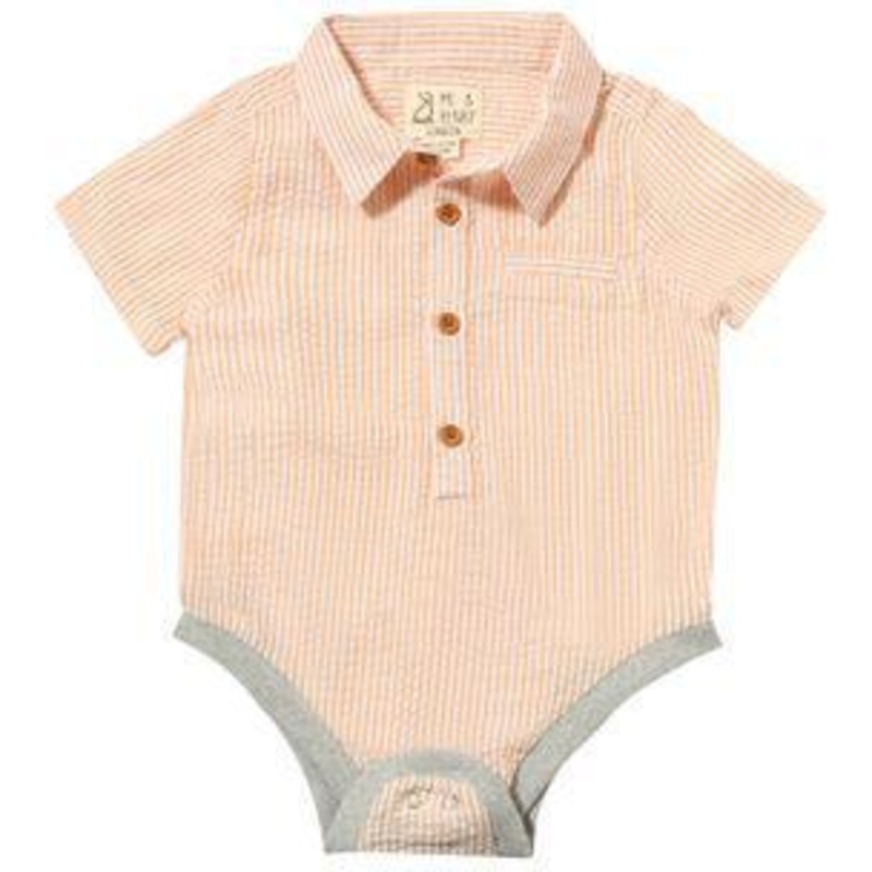 Me & Henry Helford Woven Onesie | Tangerine Stripe Seersucker