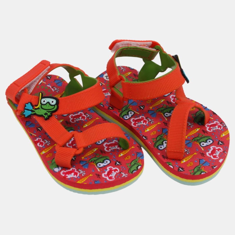 Baby Boys Rubber Sandal  Red with Frog Print