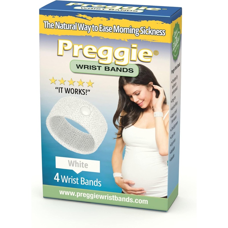 Three Lollies Preggie Anti-Nausea Wristbands, White