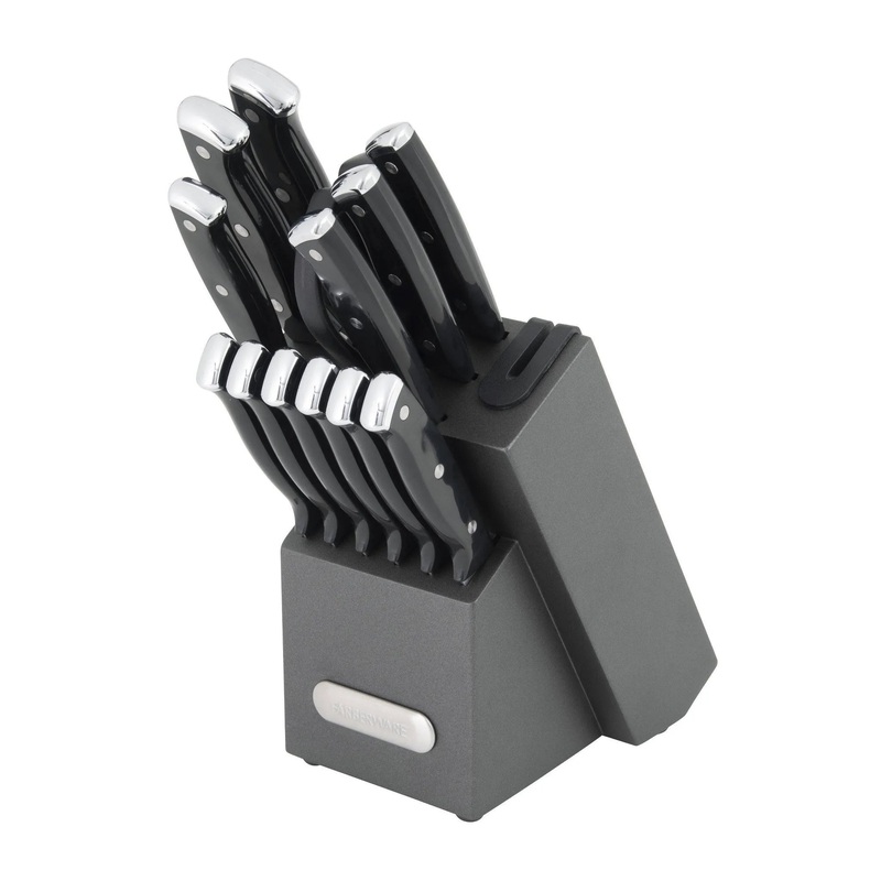 14pc Triple Rivet Knife Block Set with Edgekeeper Sharpener Graphite (See Description)
