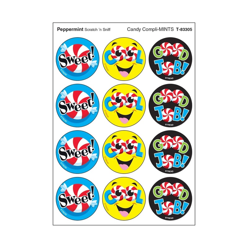 Candy Compli-MINTS, Peppermint scent Scratch ‘n Sniff Stinky Stickers  Large Round