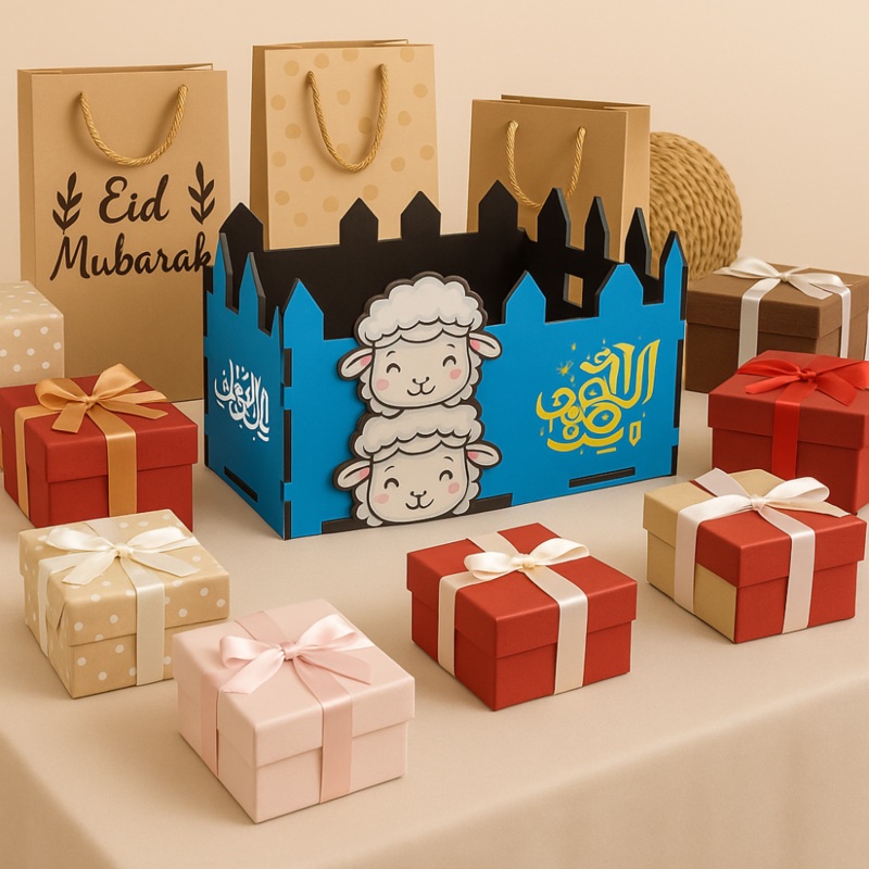 Eid Wooden Gift Box  Blue “Eid Farha” Design