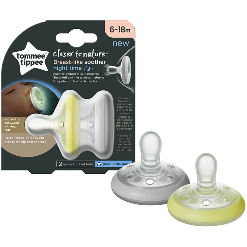 Tommee Tippee Breast-Like Soothers Night Time 0-6 Months  Pack of 2