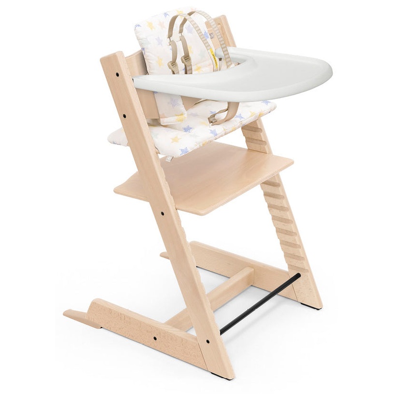 Tripp Trapp High Chair and Cushion with Stokke Tray – Natural / Multi Stars