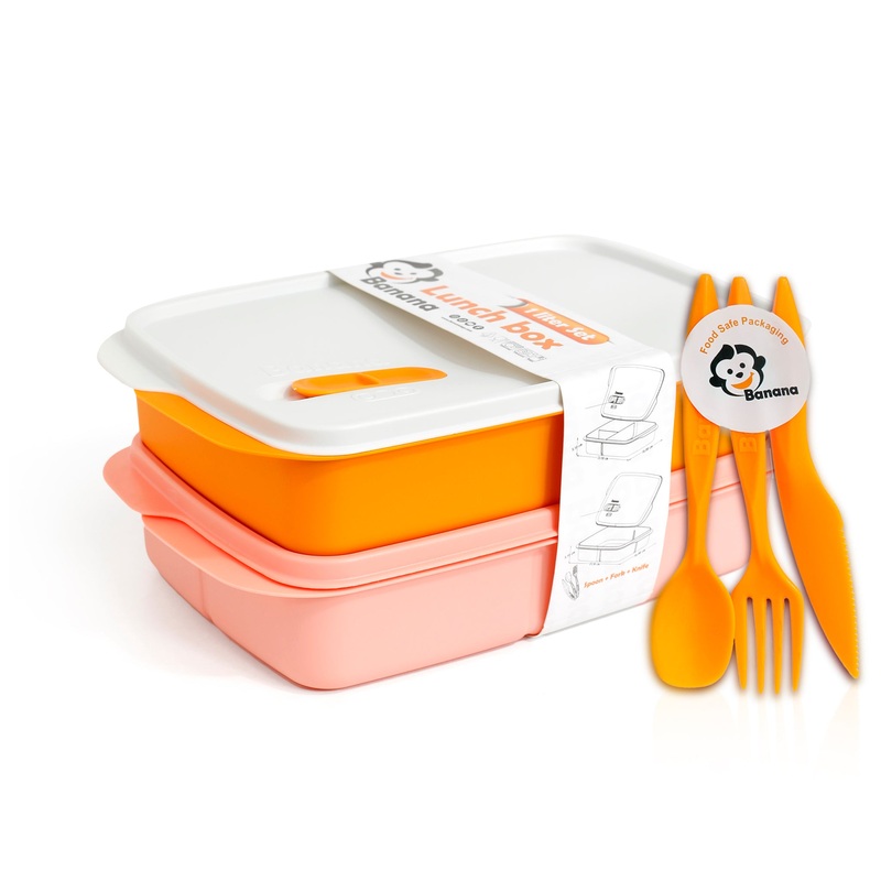 Plastic Lunch Box Set  Salmon (2-Piece of 1L)