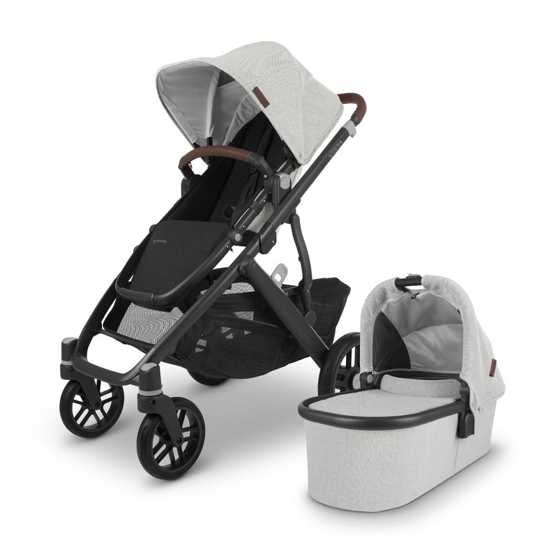 UPPAbaby OPEN BOX Vista V2 Single-to-Double Stroller – Anthony (White and Grey Chenille / Carbon / Chestnut Leather)