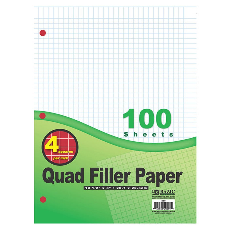 BAZIC 100 Ct. 4-1″ Quad-Ruled Filler Paper
