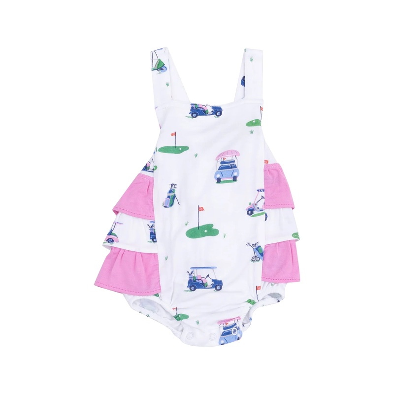 Vintage Golf Carts Pink Ruffle Sunsuit