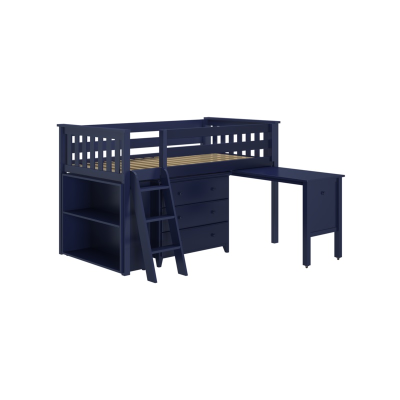 Windsor 2 – Low Loft Bed w/ Ladder, Dresser, Bookcase & Pull-out Desk