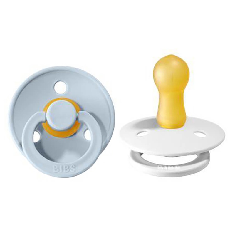 Bibs Natural Rubber Pacifier 2 Pack White/Baby Blue