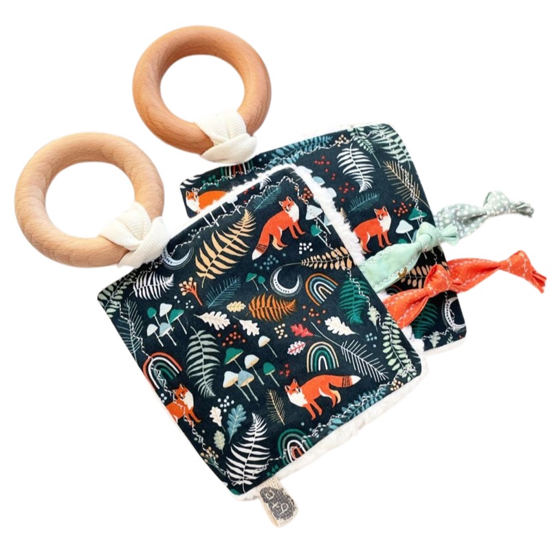 The Bird + Elephant – Handmade Soft Sensory Crinkle Toy – Fox + Rainbows