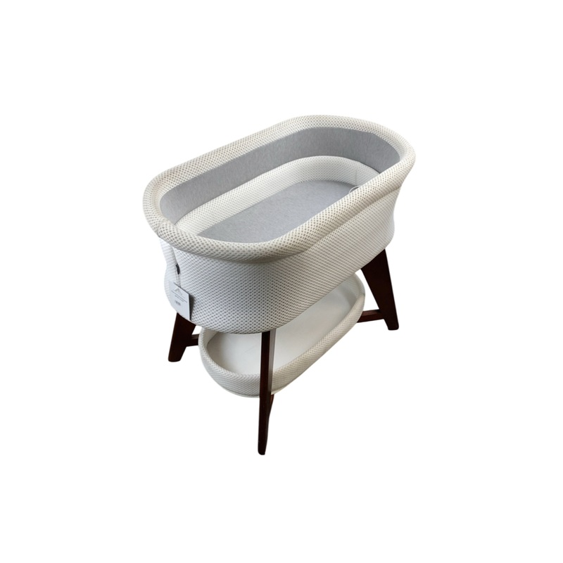 TruBliss Evi Smart Bassinet with Smart Technology, White with Walnut Base