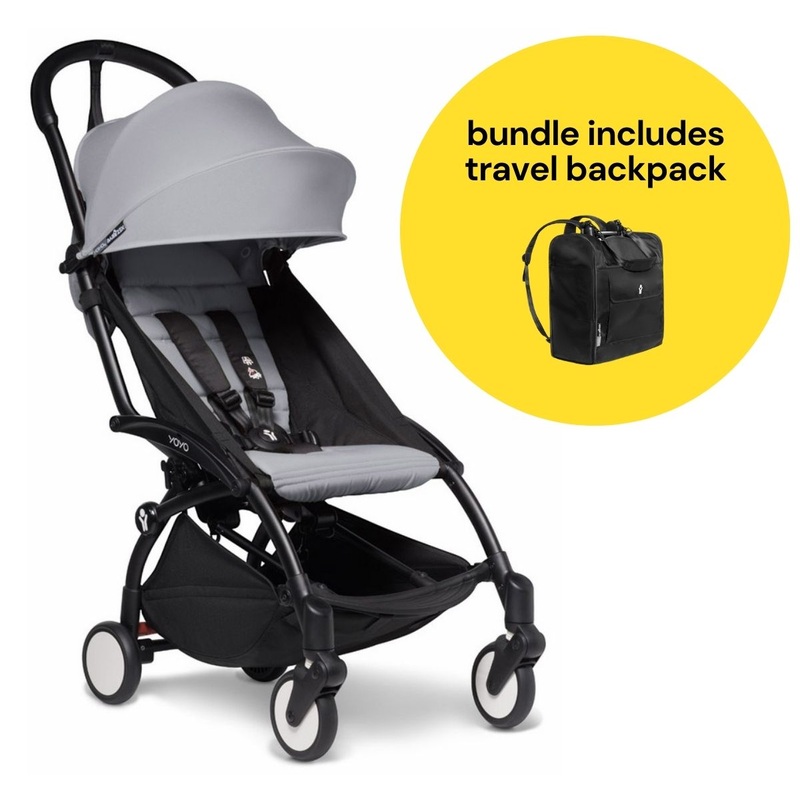 Babyzen YOYO2 Ultra Compact 6+ Stroller + Travel Backpack Bundle – Black / Stone