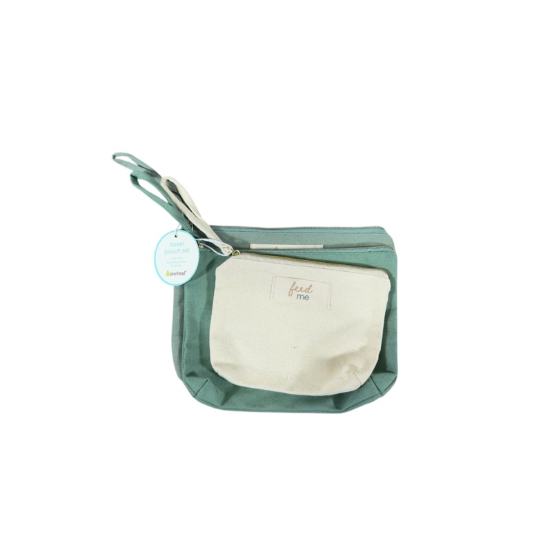 Pearhead Mom And Baby Pouch Set, 3 Pack, Green And Cream
