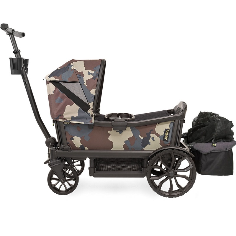 Veer Cruiser (2 Seater) Stroller Wagon with Retractable Canopy + Basket Bundle – Camo