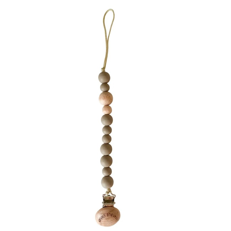Chewable Charms Classic Pacifier Clip – Wood + Shadow Grey