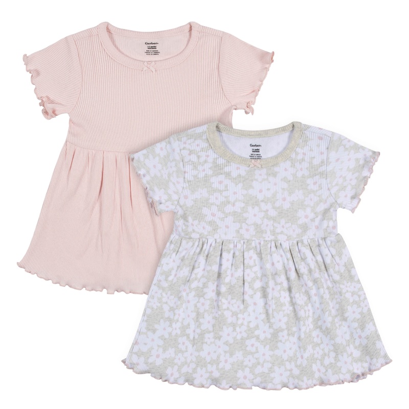 2-Pack Toddler Girls Sweet Florals Short Sleeve Cotton Dresses