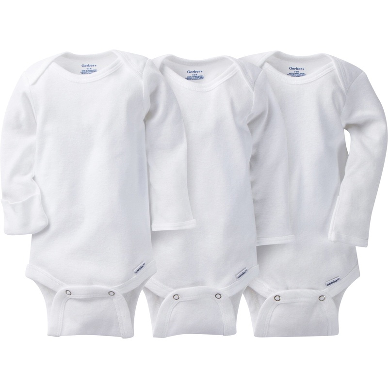3-Pack Baby Neutral White Long Sleeve Organic Onesies Bodysuits with Mitten Cuffs