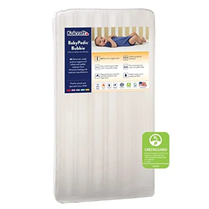 52″x28″ BabyPedic Bubbie Extra Firm Coil Waterproof Baby Crib Mattress and Toddler Mattress, Airy Comfort