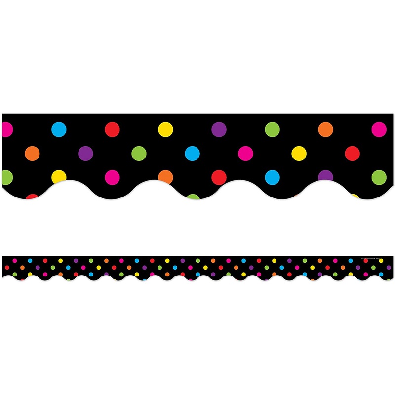 Black/Multicolor Dots Scalloped Border Trim, Black/Multi Color Dots